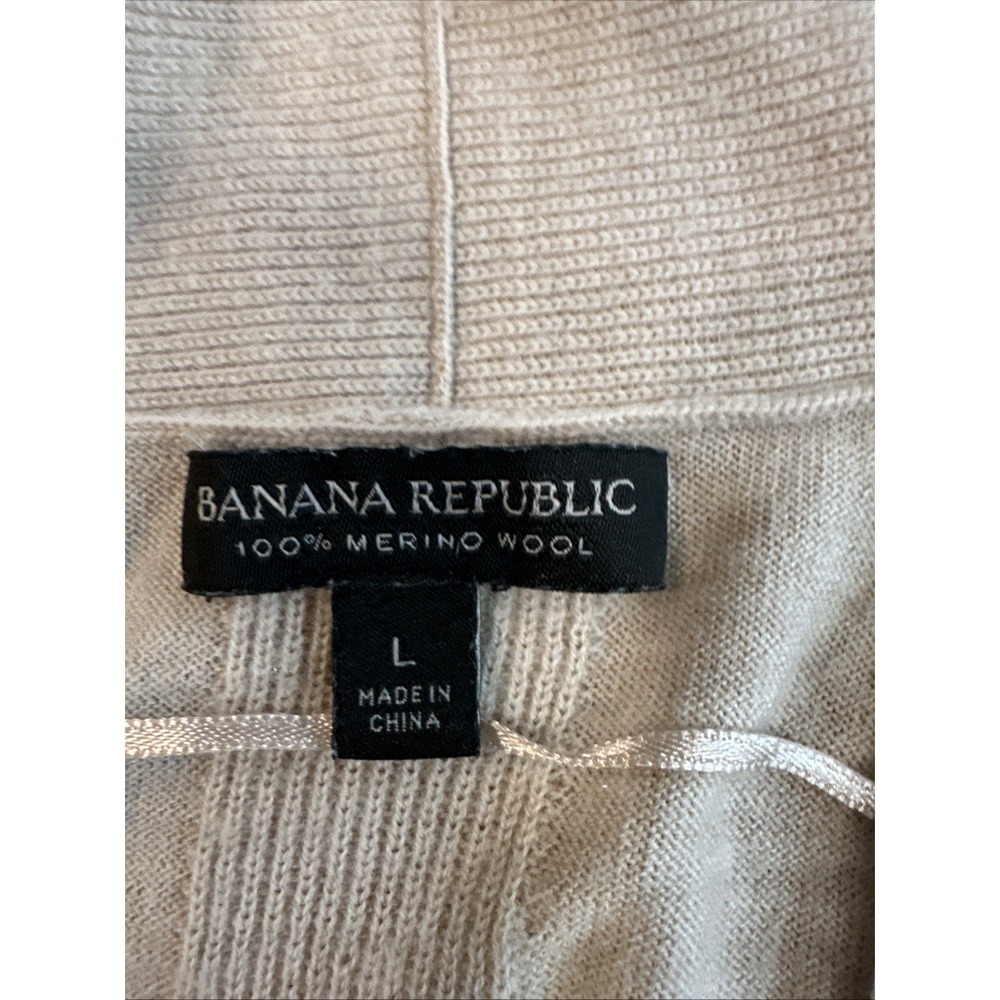Banana Republic Cardigan Women Beige SzL 100%Merino Wool Duster Comfy Extra Fine - Picture 2 of 10